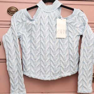 ZARA Knit Cold Shoulder Cable Sweater Top